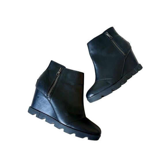 SOREL Joan Uptown Zip Wedge Leather Boots size 11 Black - Picture 2 of 12
